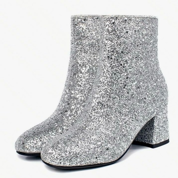 Shoes - NWT Silver Glitter Block Heel Ankle Boots
